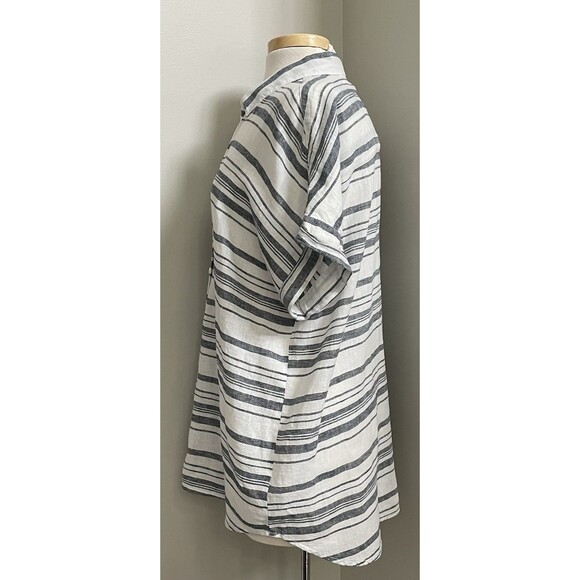 Women's Beach Lunch Lounge Top Size Large Blue/White Striped Cotton/Linen Blend - Picture 2 of 7